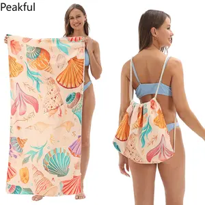 All-in-One Beach Towel & Drawstring Bag Combo, Popular Quick-Dry Sand-Resistant Towel, Colorful Animal/Ocean Themed Prints, compact foldable design & soft texture, great for summer outings, travel and everyday use