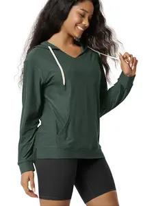 ODODOS Women's V-Neck Oversized Hoodie - Ultra Soft odSTRATUM Tech Pullover, Side Slit Long Sleeve Tops with Kangaroo Pocket