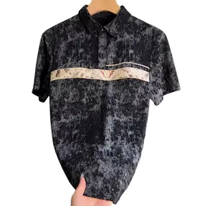 Summer New Starry Sky Tie-Dye Embroidery Design Turn-Down Collar Polo Shirt Men's Versatile Casual Slim Fit Short Sleeve Top