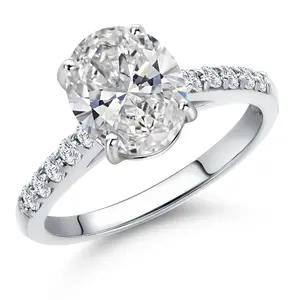 Gem Stone King 1.70 Cttw 10K White Gold IGI Certified Lab Grown Diamond Engagement Ring | Center Oval 1.50 Ct | D-E Color | VS1-VS2 Clarity | Wedding Anniversary Gold Ring For Women