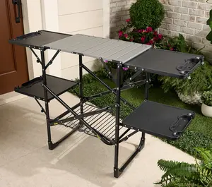 Slim-Fold Cook Station | Portable Folding Kitchen Table with a Heat Resistant Tabletop, 4 Side Tables & Storage Rack, Perfect for Picnics & Camping Trips