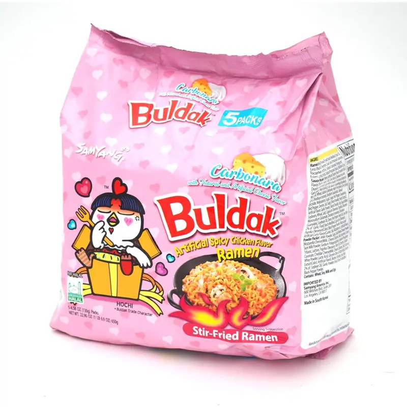 Buldak Hot Chicken Spicy Ramen Korea Instant Packaged Noodles,Carbonara,4.58 oz,5 Pack