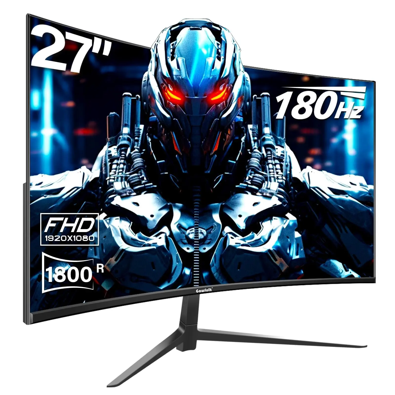 Gawfolk 27in Curved Gaming Monitor - 180Hz Refresh Full HD 1080P Frameless Panel, 1800R Curved Shape, FreeSync, Eye-Care Mode, Wall Mountable, DP & HDMI Ports for PC