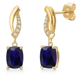 Gem Stone King Infinity Dangle Drop Earrings For Women in 14K Yellow Gold | 7X5MM Cushion Gemstone Birthstone and 1MM Accent Lab Grown Diamond | Fine Jewelry Gifts for Her Mom Women Wife