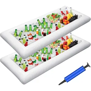 Inflatable Serving Bars Ice Buffet Salad Serving Trays Food Drink Holder Cooler Containers Indoor Outdoor BBQ Picnic Pool Party Supplies Luau Cooler w Drain Plug