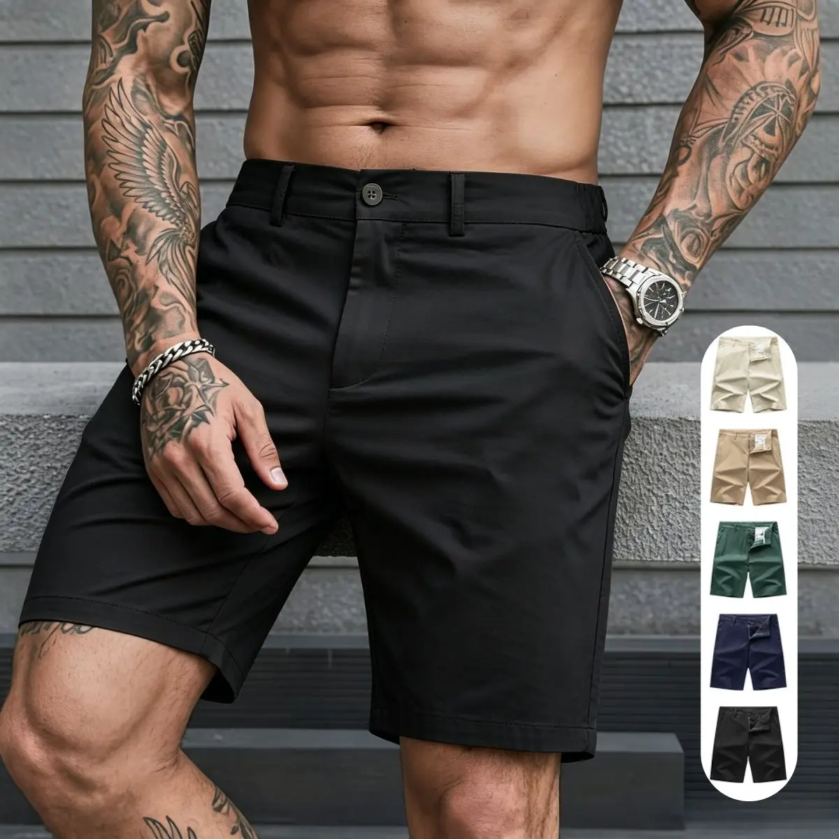 Summer basic men’s straight-leg shorts—short length, simple everyday casual design, versatile