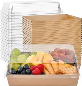 7x5 Inch Charcuterie Boxes with Clear , 50 Pack Paper Bakery Boxes with Window, Disposable Take Out  Containers for Sandwiches, Strawberries, Cookies, Cupcakes (Brown)