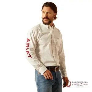 ARIAT TEAM KING LONG SLEEVE SHIRT WHITE/BRICK - 10054639