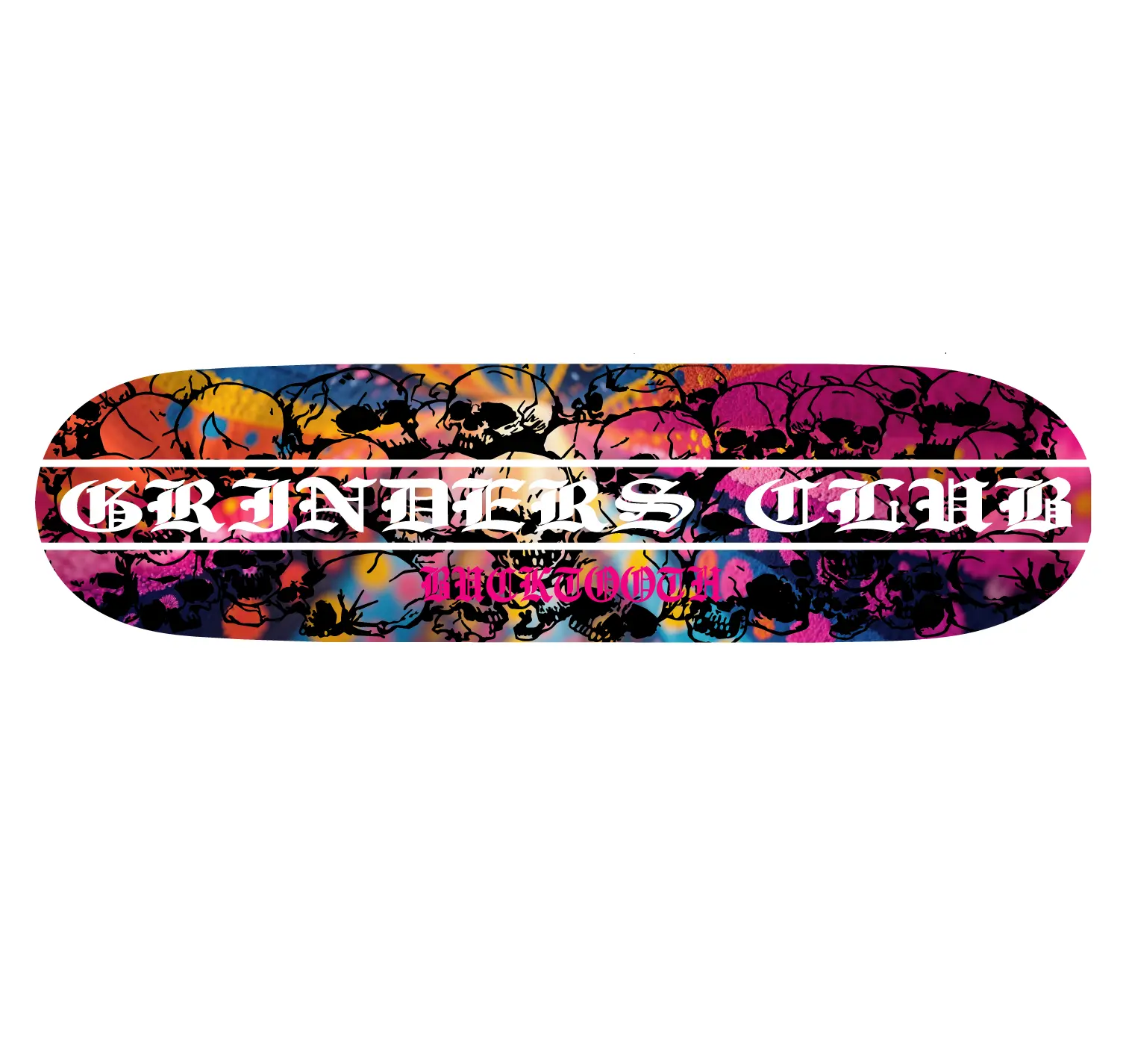 Bucktooth: Grinders Club Custom Skateboard Deck - Original Design with Bucktooth Edge for Skateboarding Fun