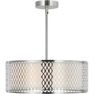 CWI Lighting Mikayla 3 Light 17 inch Satin Nickel Drum Shade Chandelier Ceiling Light 5555P17SN