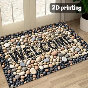 2D Pebble Stone Path Area Rug Realistic Cobblestone Decorative Floor Mat Washable Non Slip Rug for Entryway Living Room Home Decor