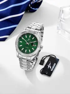 RICECGO 1pc men's business fashion watches, fashionable simulation, stainless steel wristwatch, date display, versatile for daily use, perfect gift for special occasions, with a box