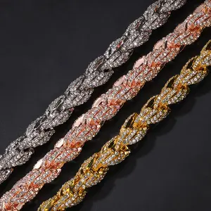 HELLOICE 9mm Iced Out Rope Chain 18K Gold Plated 5A CZ Chain for Women and Men Length 18"-24"