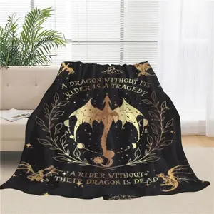 Soft Funny Throw Blanket Glam Style Flannel With Dragon And Rider Motif Tie-Dye Digital Print All-Season Cozy Polyester Bedding Multipurpose Blanket For Home Decor Travel And Pets Dragon Pattern fourth wing
