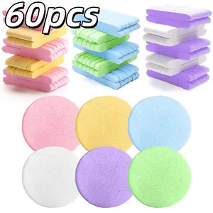 60 Pcs Compressed Facial Sponges, Natural Cellulose Cleansing Pads, Makeup Remover Sponges for Daily Skincare & Travel