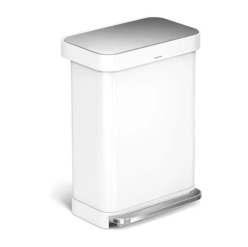 simplehuman 55L Stainless Steel Step Can, Large Kitchen Trash Can with Liner Pocket and Hands-Free Foot Pedal, Durable Garbage Waste Bin with Built-In Liner Storage, Space-Saving Wastebasket for Home, Office and Kitchen