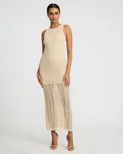 Express Open Stitch Crochet Crew Neck Maxi Sheath Dress