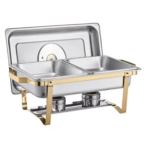 VEVOR 4 Qt 2 Pack Rectangle Chafing Dish Buffet Set Half Size Pan Stainless Steel Gold