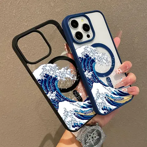 Premium Aesthetic Customized TPU MagSafe-Ready Phone Case for iPhone 11/12/13/14/15/16/16 Plus/17 Pro Max (The Great Wave Off Kanagawa Y2K Design) - Anti-Fall, Ultra-Thin, TikTok-Compatible Accessory for Protection, Everyday Use