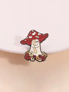 Cute Fairy Tale Mushroom Badge, & Polka Dot Cap Design, Adorable Humanized Image, Floral Theme Backpack Decoration Gift