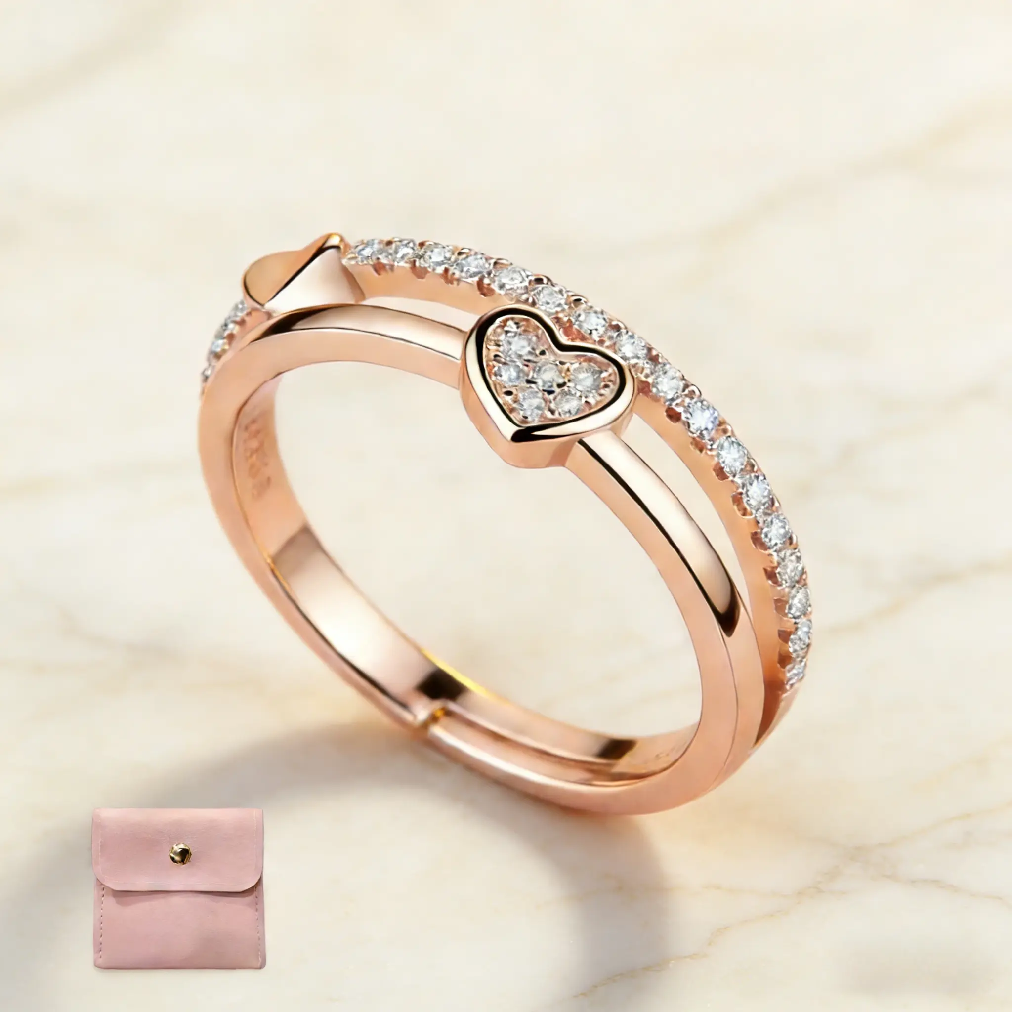 Women's Heart Ring, Fashion Minimalist Love Heart Open Ring Wedding Ring