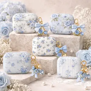 Personalized Coquette Loveshack Fancy AirPod Case Set, Vintage Blue Floral Rose AirPods Gen 1 2 3 4 Pro Cover, Girly Aesthetic, No Keychain