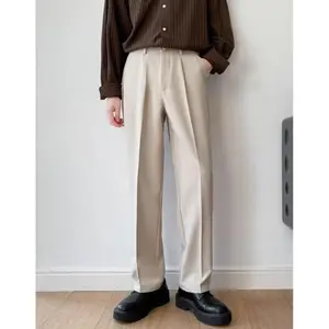 Flowing Straight-Leg Suit Pants Men, Loose Casual White Wide-Leg Trousers, Floor-Length Pants