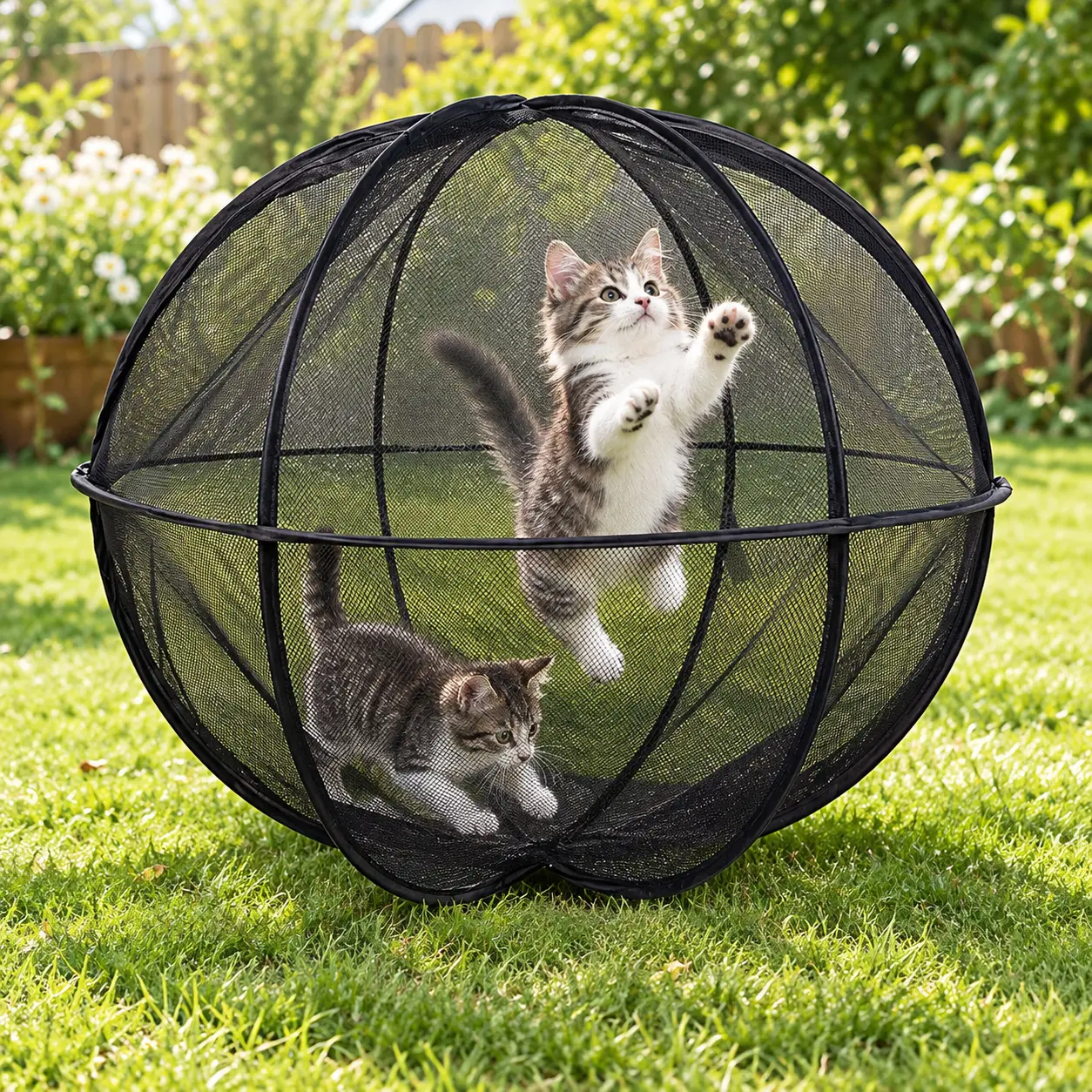Hamster Ball for Cats, Cat Hamster Ball for Outside, Outdoor cat Ball,  Rolling Catio Outdoor Cat Enclosure, Foldable Breathable Mesh Pet Playpen with Zipper, Portable Lightweight, Lawn & Backyard
