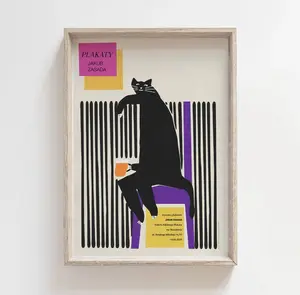 Sad Cat with Beer Poster | Vintage Polish Exhibition Print | Retro Gallery Wall Art | Cat Illustration Poster