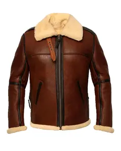 MotorCycleJackets Men’s Aviator B-3 Brown Leather Bomber Jacket