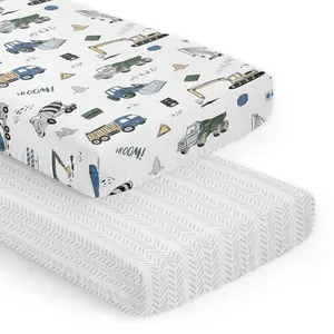 Sweet Jojo Designs Green Blue Construction Truck Boy Baby Fitted Crib Sheet Set Infant Newborn Nursery Toddler Bed Room Standard Mattress 2p Transportation Bulldozer Tractor Cement Mixer Tire Tracks