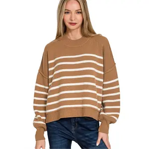 Exposed Seam Striped Oversized Sweater