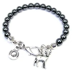 Adorable Deer Buck Hematite Glass Bracelet