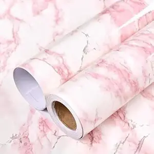 Glossy White/Pink Marble Contact Paper, 15.8"×78.7" Peel-and-Stick Self-Adhesive Waterproof Removable Vinyl Wallpaper, Marble Backsplash Wallpaper for Countertops, Kitchens