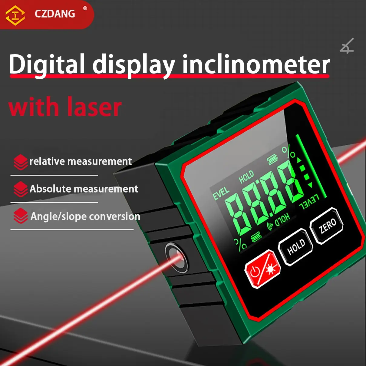 Magnetic Inclinometer Digital Angle Measuring Tool, High Precision Industrial Level with Laser Option, 360 Degree Angle Detector, Measurement Instrument, Hardware