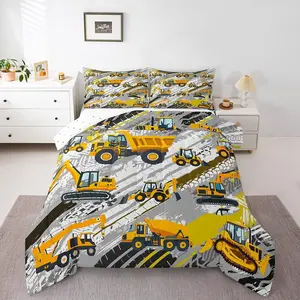Feelyou Boys Construction Microfiber Comforter Set - Box Stitched, Breathable, Lightweight Microfiber Blanket with Cartoon Vehicles (Truck, Excavator, Tractor, Under-Construction) for Bedding Duvet Quilt, Multi-Size, Travel-Friendly