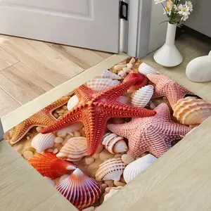 2D Simulated Beach Starfish and Shell Print Welcome Doormat Creative Ocean-Themed Entryway Rug Soft Comfortable and Practical Floor Mat Suitable for Indoor Living Rooms and Bedrooms Home Decor Decorative Area Rug