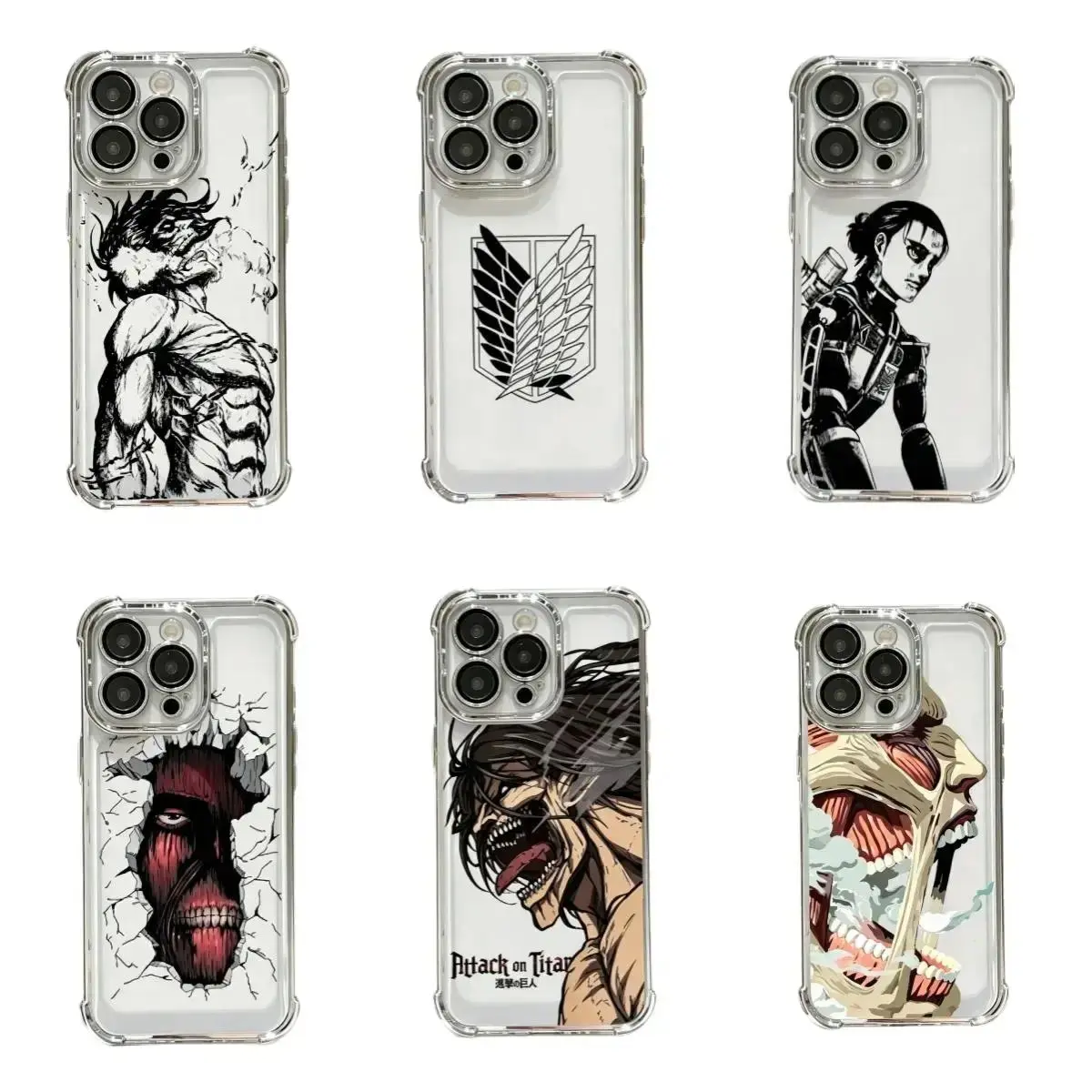 AOT Anime Eren/Scout Logo Phone Case for iPhone 17, 16, 15, 14, 13, 12, 11 Pro Max Silver Electroplated 4 Corners Shockproof Clear Cover Cellphone Protection