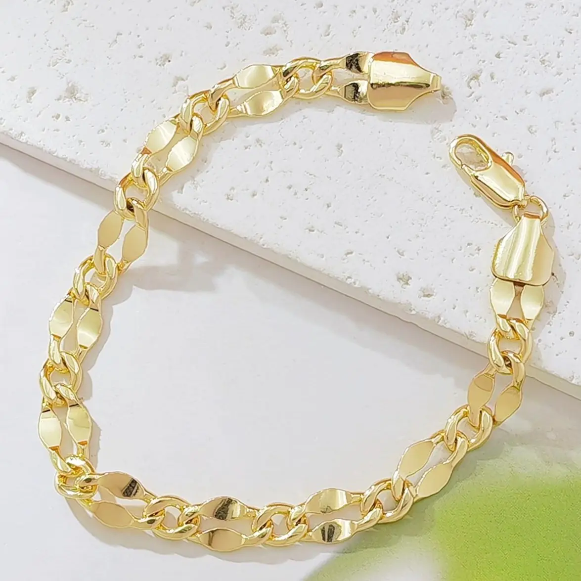 14K Gold Plated Figaro Link Bracelet, Polished Shiny 3+1 Figaro Chain Bracelet for Women, Dainty Everyday Stackable Jewelry