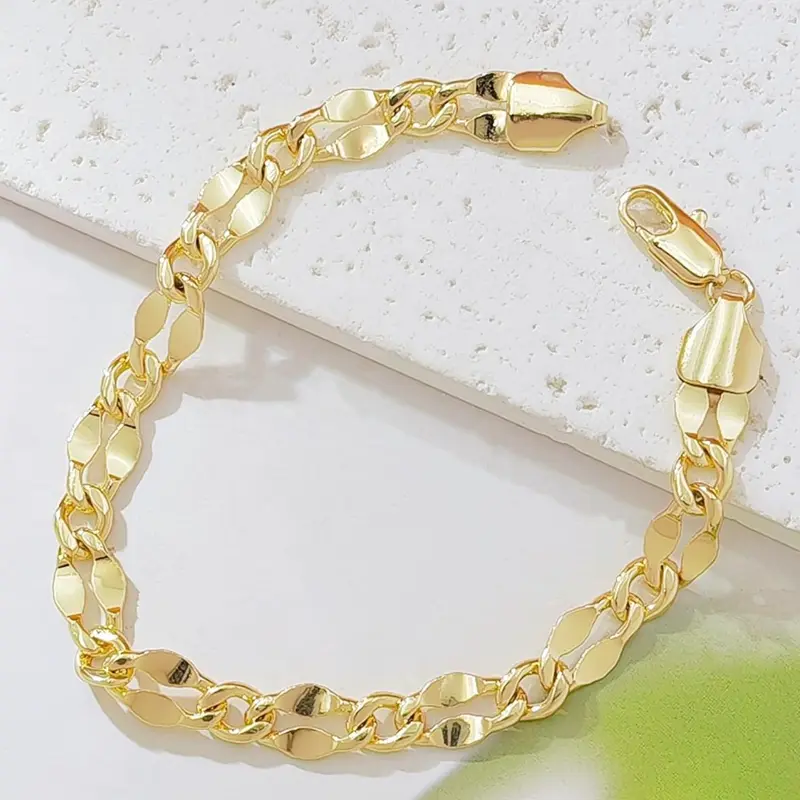 14K Gold Plated Figaro Link Bracelet, Polished Shiny 3+1 Figaro Chain Bracelet for Women, Dainty Everyday Stackable Jewelry