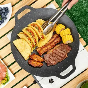 35cm Non-Stick Round Grill Pan, Ideal for BBQ and Electric Stoves, Perfect for Kitchen, Picnic, and Grilling, Durable and Easy to Use, Nonstick Pan