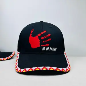 MMIW Red Hand Embroidered Handmade Beaded Brim Baseball Cap Native American Style