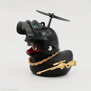 Novel Rubber Duck Car Decoration with Propeller Helmet, Plastic Dashboard Ornament, Weird Vehicle Accessory, Duck Car Parts