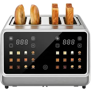 4 Slice  Screen Toaster with LCD Display Stainless Steel Digital Toasters 6 Bread Types& 6 Shade Settings  Extra Wide Slots Toaster With Bagel Cancel Defrost Reheat Functions
