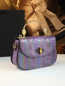 Metal Buckle Multicolor Snake Pattern Handbag, Women's Luxury Crossbody Bag, Unique Design Saddle Bag, Casual Shoulder Bag, Fashionable Bags