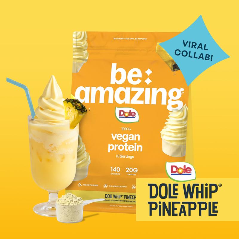 Vegan Protein Powder with Prebiotic Fiber, Plant Based, Low Sugar, Gluten Free & Dairy Free - IHOP Pancakes, Dole Whip Pineapple & Brown Sugar Oatmeal | Be Amazing
