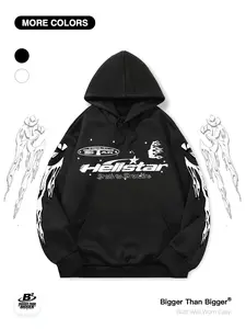 Hell Star Pattern Streetwear Loose Zip Hoodie, Unisex Casual Long Sleeve Sweatshirt, Sporty Warm Fit, Fall & Winter Fashion