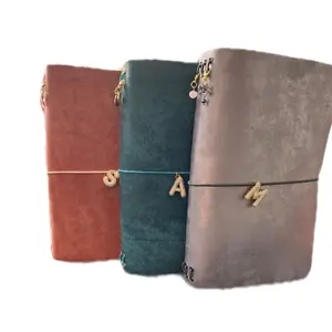 Custom Leather Journal Cover with Initial Charms in Strawberry Pink, Teal, Chocolate, Sapphire Blue