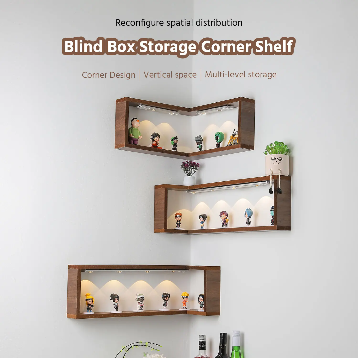 No nail installation, wall corner storage rack, figurine decoration rack