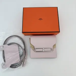 Pre-owned HERMÈS calfskin Mini Bags Hermes Evercolor Bi Color Roulis Slim Wallet Mauve Pale Rouge Sellier